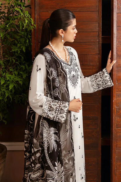 AFSANAH-3PC DHANAK EMBROIDERED SHIRT WITH COUTURE PRINTED SHAWL & TROUSER-RP-3385