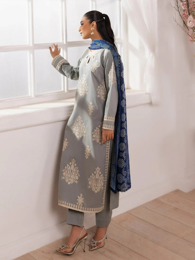 MOHAGNI LAWN 3PC - LAWN EMB SHIRT WITH MONARK PRINTED DUPATTA AND LAWN DYED TROUSER | RP-3741