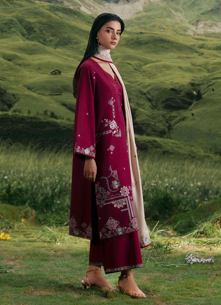 IMAGE-3PC KHADDAR EMBROIDERED SHIRT WITH DHANAK EMBROIDERED SHAWL AND KHADDAR TROUSER-BIC-4373