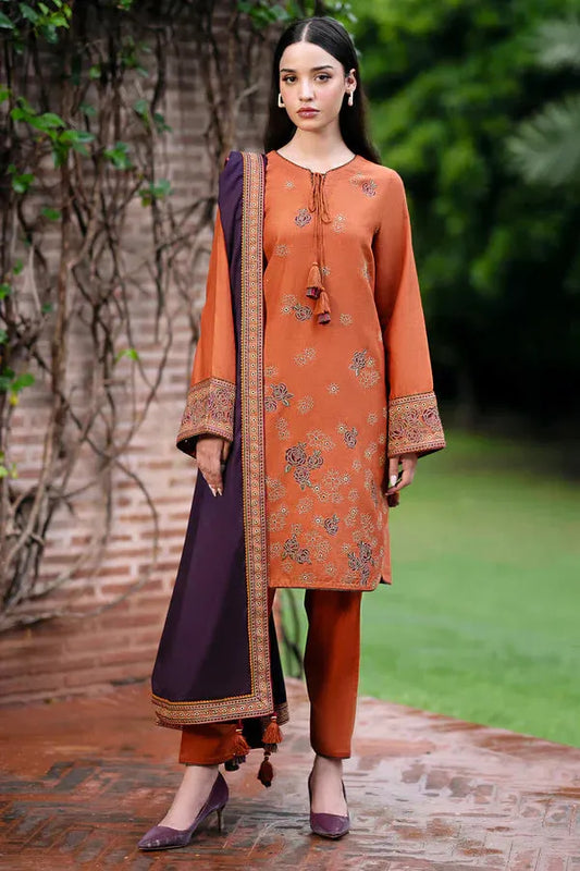 JAZMIN- 3PC DHANAK EMBROIDERED SHIRT WITH KOTAIL PRINT SHAWL AND TROUSER-RP140