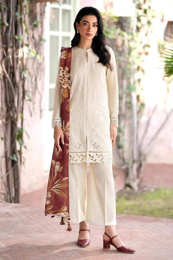 JAZMIN- 3PC DHANAK EMBROIDERED SHIRT WITH KOTAIL PRINT SHAWL AND TROUSER-RP134