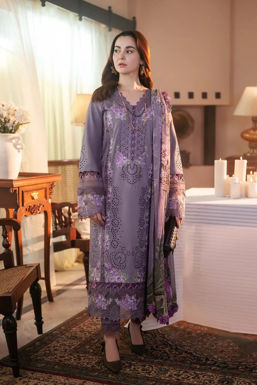 QALAMKAR LAWN 3PC - LAWN EMB SHIRT WITH MONARK PRINTED DUPATTA AND LAWN DYED TROUSER | RP-3713