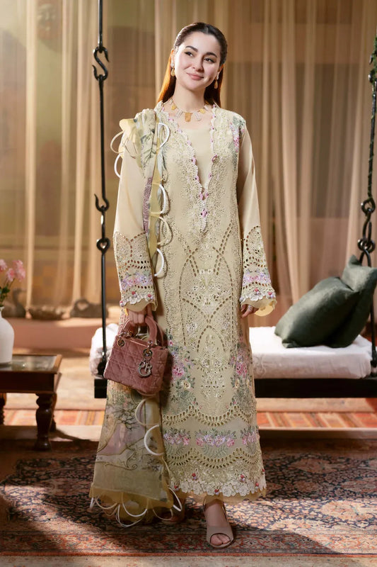 JADE-3PC LAWN CHIKANKARI EMB SHIRT WITH CHIFFON PRINTED DUPATTA AND TROUSER-RP-4505