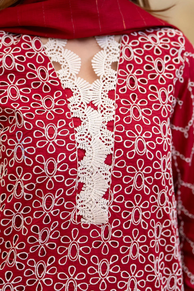 MIRAKHI LAWN 3PC - LAWN CHIKANKARI EMB SHIRT WITH LAWN TUBE SLUB DUPATTA AND LAWN DYED TROUSER | RP