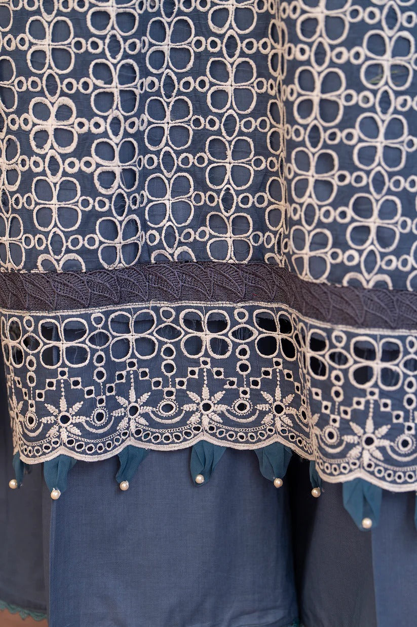 MIRAKHI LAWN 3PC - LAWN CHIKANKARI EMB SHIRT WITH LAWN TUBE SLUB DUPATTA AND LAWN DYED TROUSER | RP