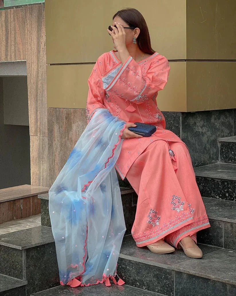 RANG RASIYALAWN 3PC - LAWN EMB SHIRT WITH MONARK PRINTED DUPATTA AND LAWN EMB TROUSER | RP-3518