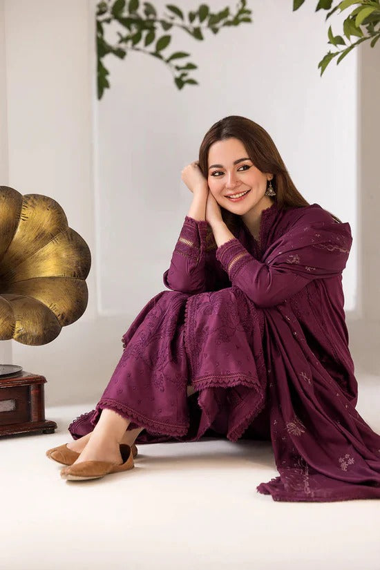 SOBIA NAZIR - 3PC DHANAK EMBROIDERED SHIRT WITH DHANAK EMBROIDERED SHAWL AND TROUSE-BIC-4002