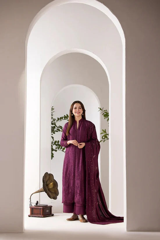 SOBIA NAZIR - 3PC DHANAK EMBROIDERED SHIRT WITH DHANAK EMBROIDERED SHAWL AND TROUSE-BIC-4002