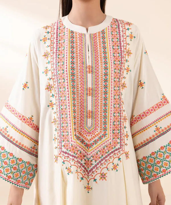 SAPPHIRE- 3PC DHANAK EMBROIDERED SHIRT WITH KOTAIL PRINT SHAWL AND TROUSER-RP120