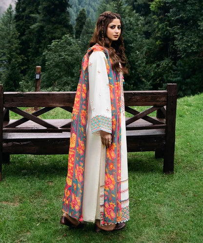 SAPPHIRE- 3PC DHANAK EMBROIDERED SHIRT WITH KOTAIL PRINT SHAWL AND TROUSER-RP120