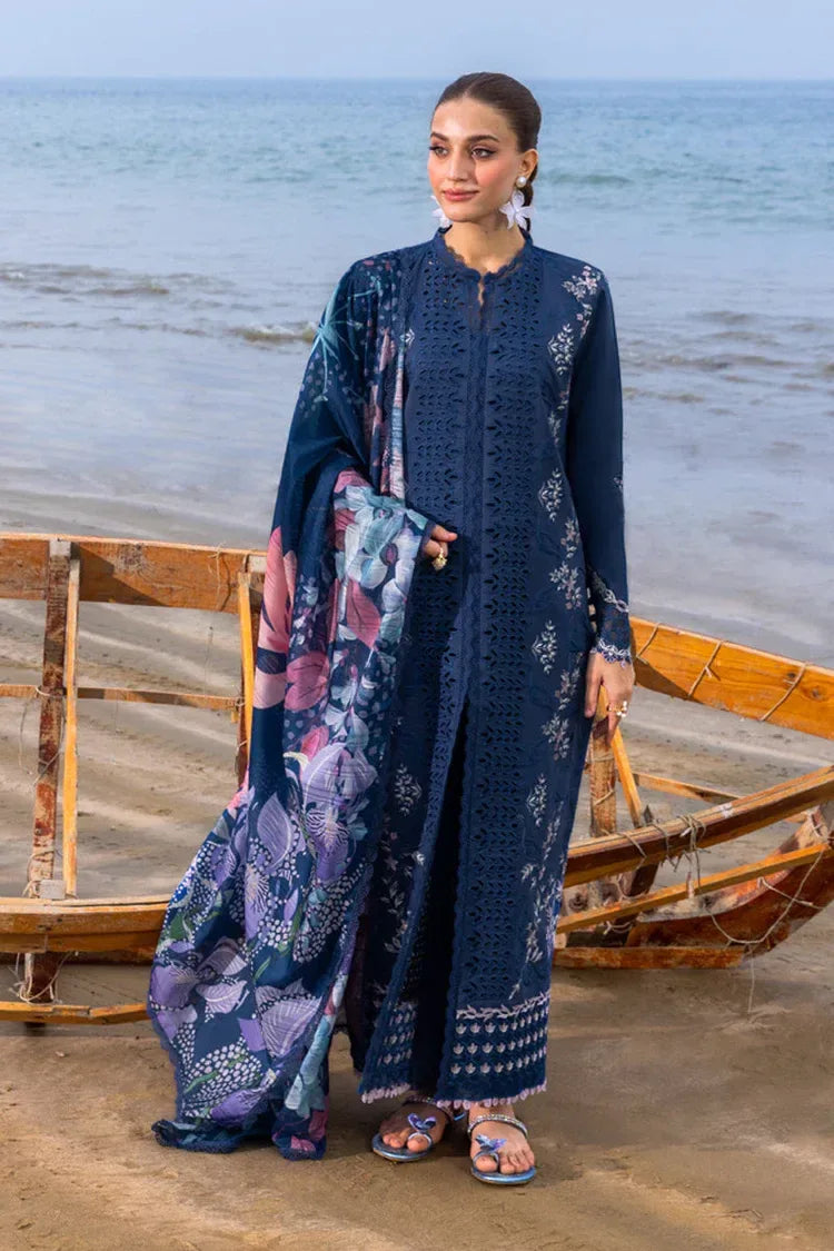 RANG RASIYA-3PC LAWN CHIKAN EMBROIDERED SHIRT WITH CHIFFON PRINTED DUPATTA AND TROUSER-RP-4659 - Rang Pasand