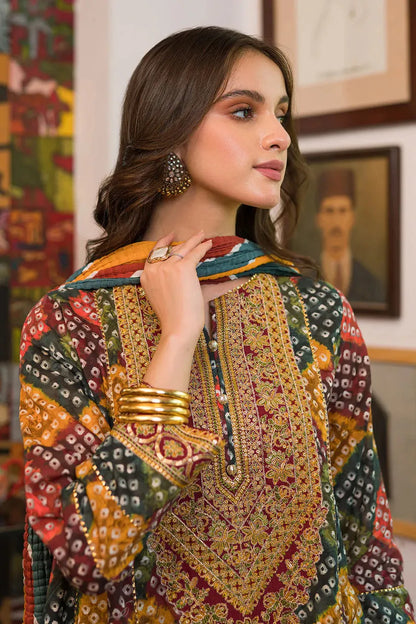 JAZMIN- 3PC KARANDI PRINTED EMBROIDERED SHIRT WITH KARANDI PRINTED SHAWL AND KARANDI PRINTED TROUSER-BIC-3353