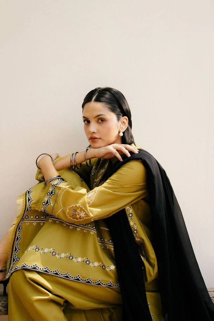 ZARA SHAHJAHAN-3PC DHANAK EMBROIDERED SHIRT WITH CHIFFON EMBROIDERED SHAWL & DHANAK TOUSER-BIC-4222