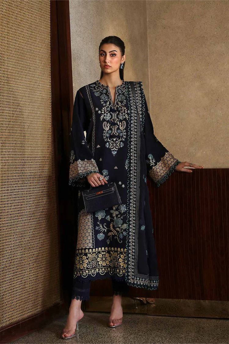ZAHA-3PC DHANAK EMBROIDERED SHIRT WITH DHANAK EMBROIDRED SHAWL & TROUSER -BIC-4181