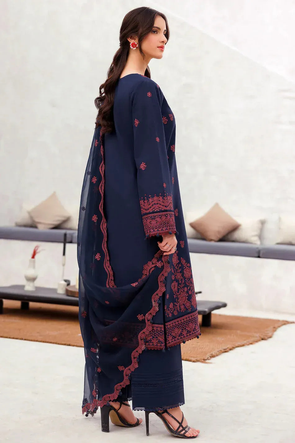 JAZMIN-3PC LAWN EMBROIDERED SHIRT WITH CHIFFON EMBROIDERED DUPATTA AND TROUSER-RP-4611