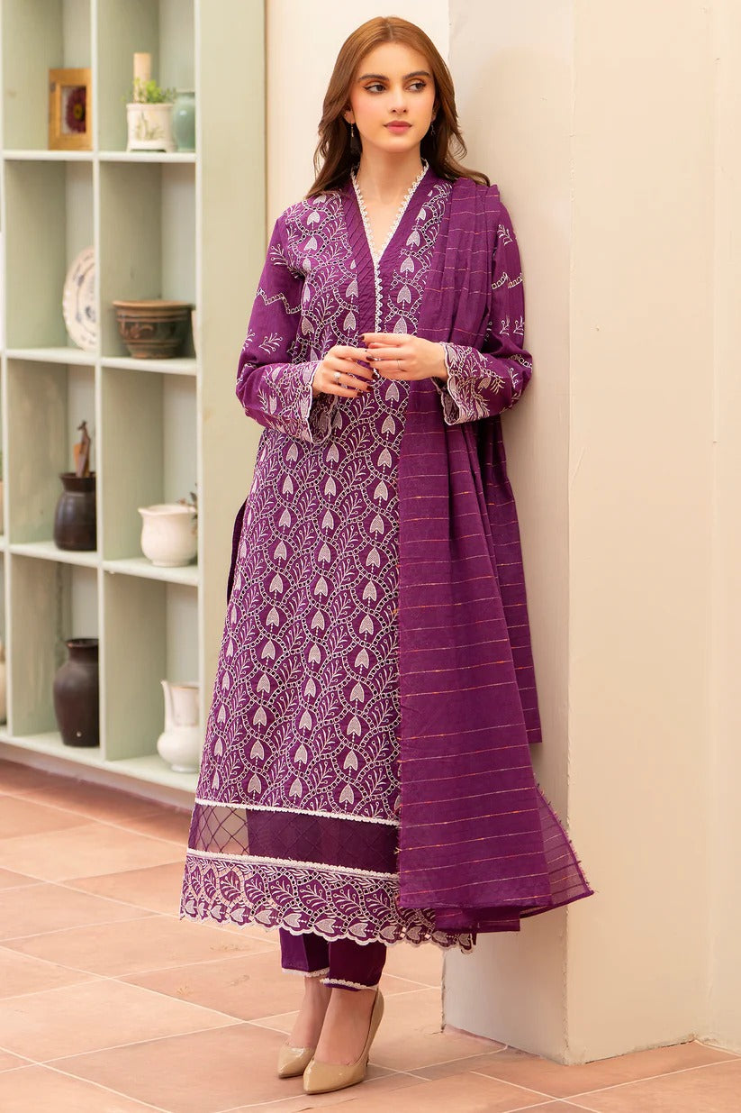 MIRAKHI LAWN 3PC - LAWN CHIKANKARI EMB SHIRT WITH LAWN TUBE SLUB DUPATTA AND LAWN DYED TROUSER | RP