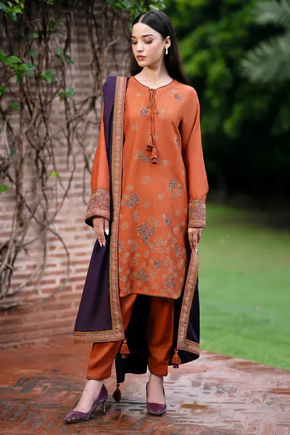 JAZMIN- 3PC DHANAK EMBROIDERED SHIRT WITH KOTAIL PRINT SHAWL AND TROUSER-RP140