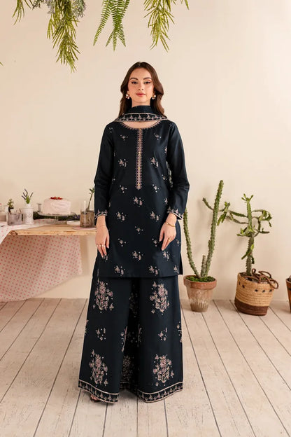 BATIK- 3PC DHANAK EMBROIDERED SHIRT DHANAK EMBROIDERED DUPATTA AND TROUSER-RP-3289- BLACK