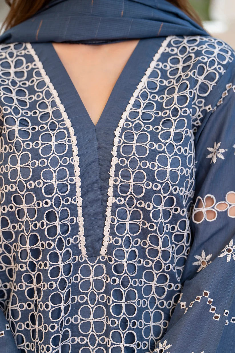 MIRAKHI LAWN 3PC - LAWN CHIKANKARI EMB SHIRT WITH LAWN TUBE SLUB DUPATTA AND LAWN DYED TROUSER | RP