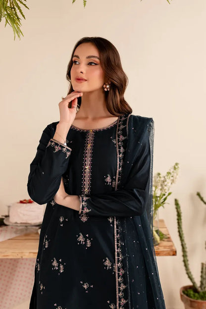 BATIK- 3PC DHANAK EMBROIDERED SHIRT DHANAK EMBROIDERED DUPATTA AND TROUSER-RP-3289- BLACK