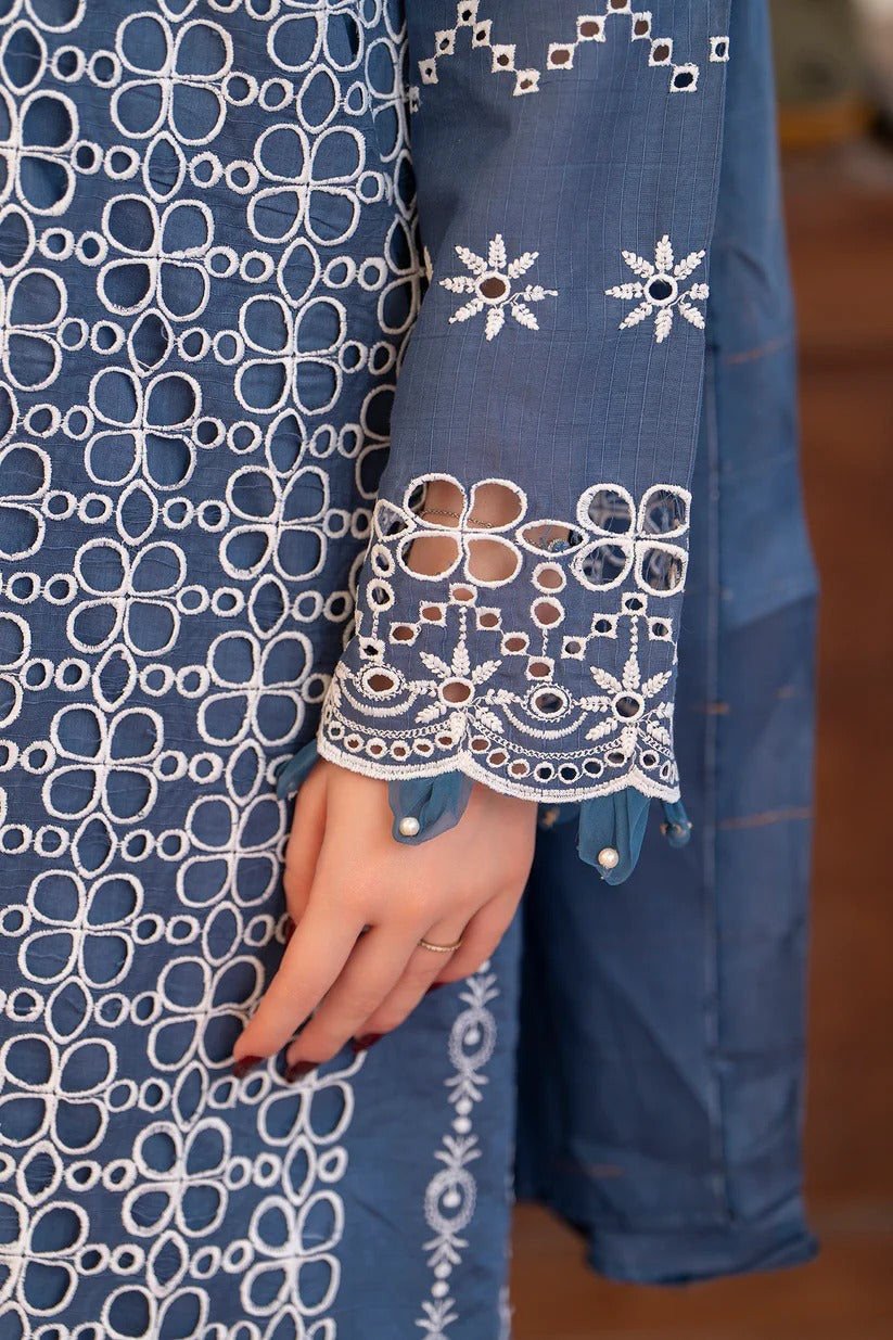 MIRAKHI LAWN 3PC - LAWN CHIKANKARI EMB SHIRT WITH LAWN TUBE SLUB DUPATTA AND LAWN DYED TROUSER | RP