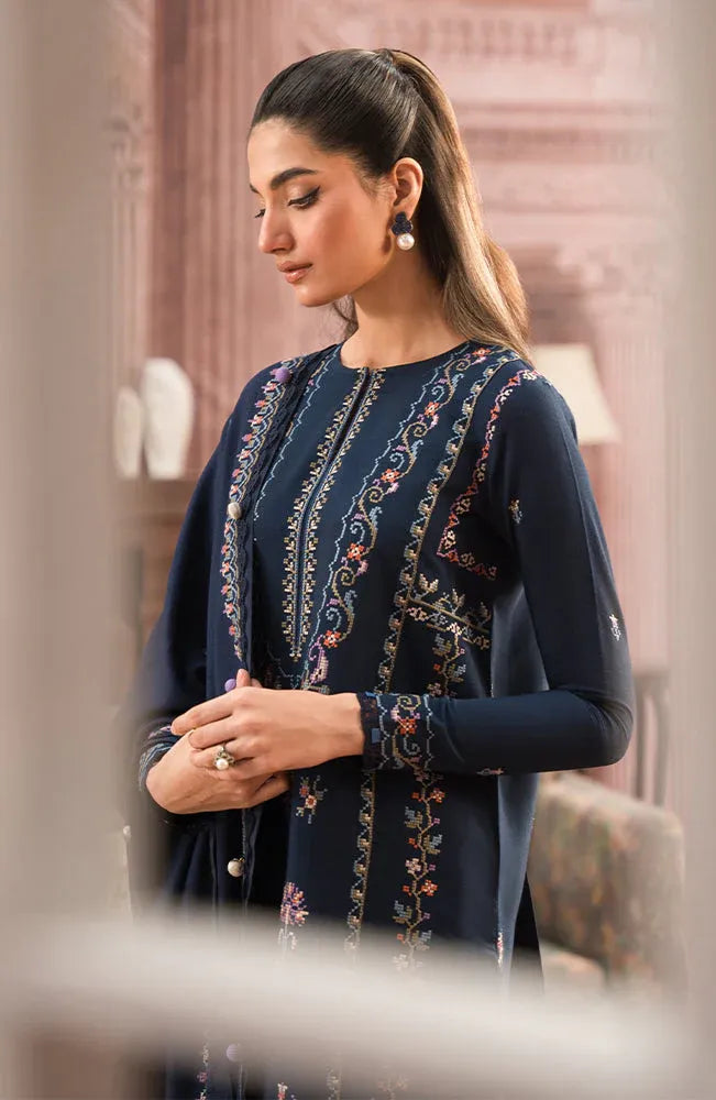 SERAN-3PC DHANAK EMBROIDERED SHIRT WITH DHANAK EMBROIDERD SHAWL-RP-3127