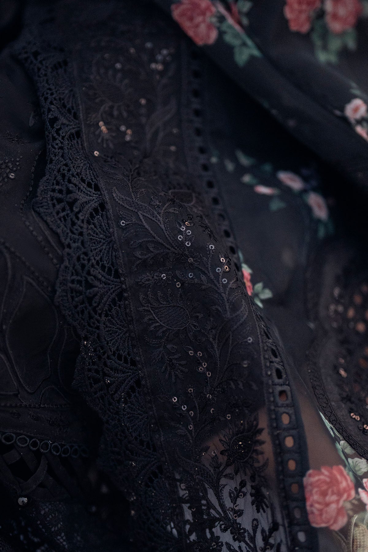 NUREH-3PC DHANAK LASER WORK EMBROIDERED SHIRT WITH MONARK PRINTED EMB DUPATTA & TROUSER-4119