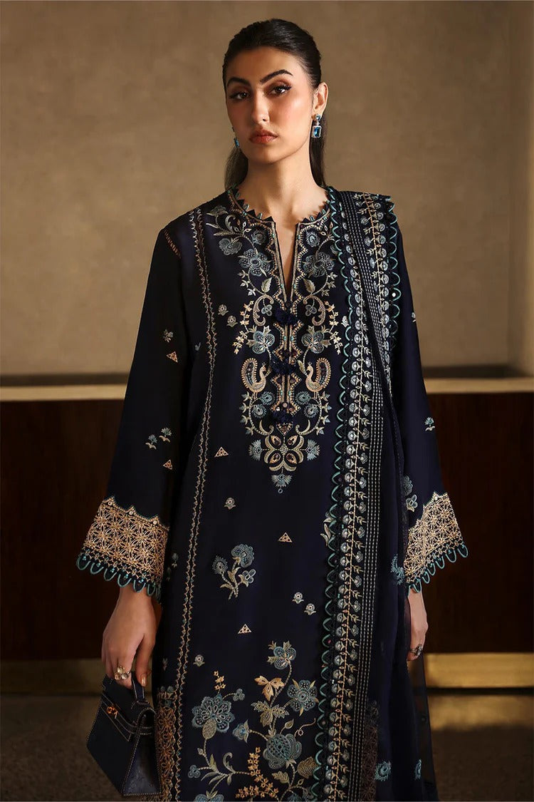 ZAHA-3PC DHANAK EMBROIDERED SHIRT WITH DHANAK EMBROIDRED SHAWL & TROUSER -BIC-4181