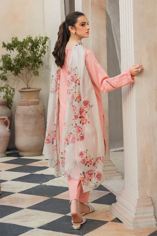 ZIVA-3PC LAWN EMBROIDERED SHIRT WITH CHIFFON PRINTED DUPATTA & TROUSER-RP-4564