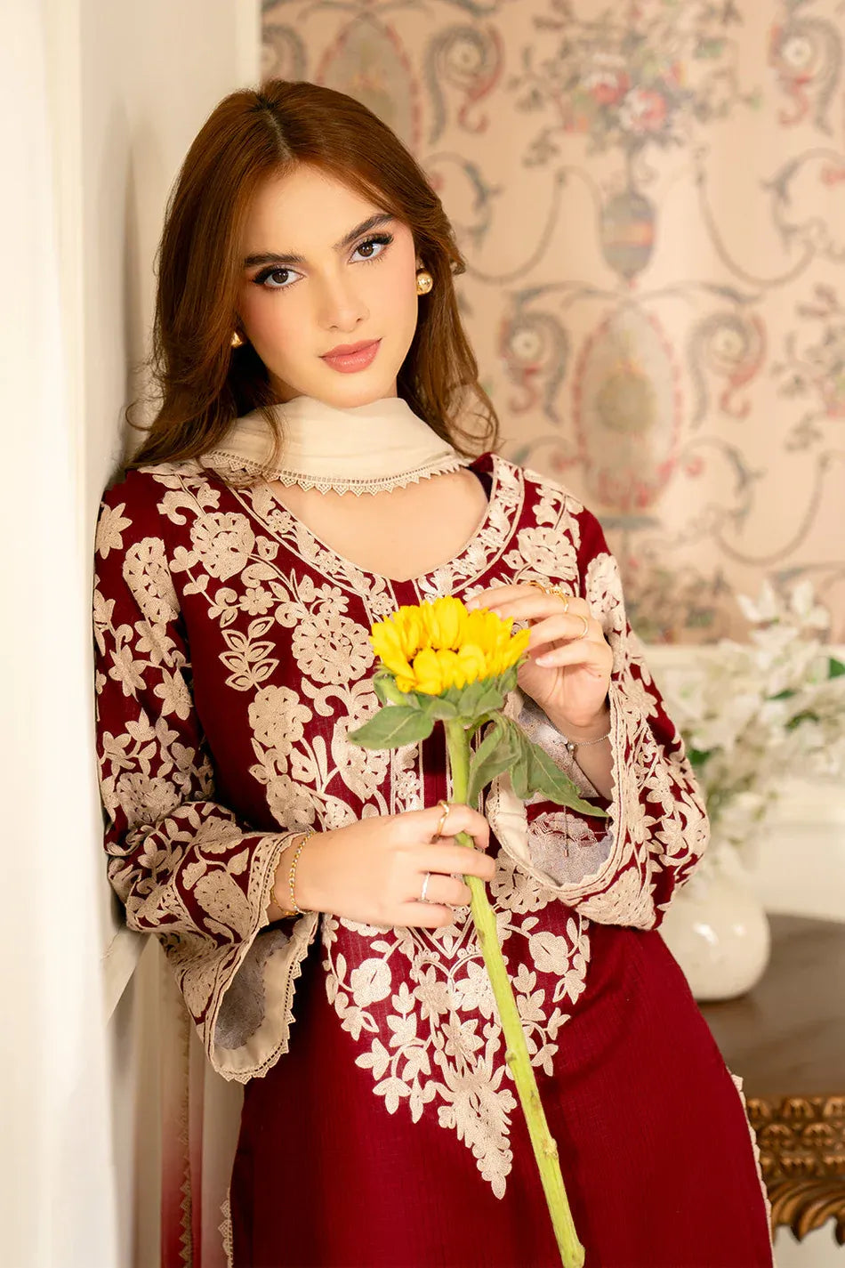 JAZMIN-3PC LAWN EMBROIDERED SHIRT WITH CHIFFON TYE & DYE DUPATTA AND TROUSER -RP-4656
