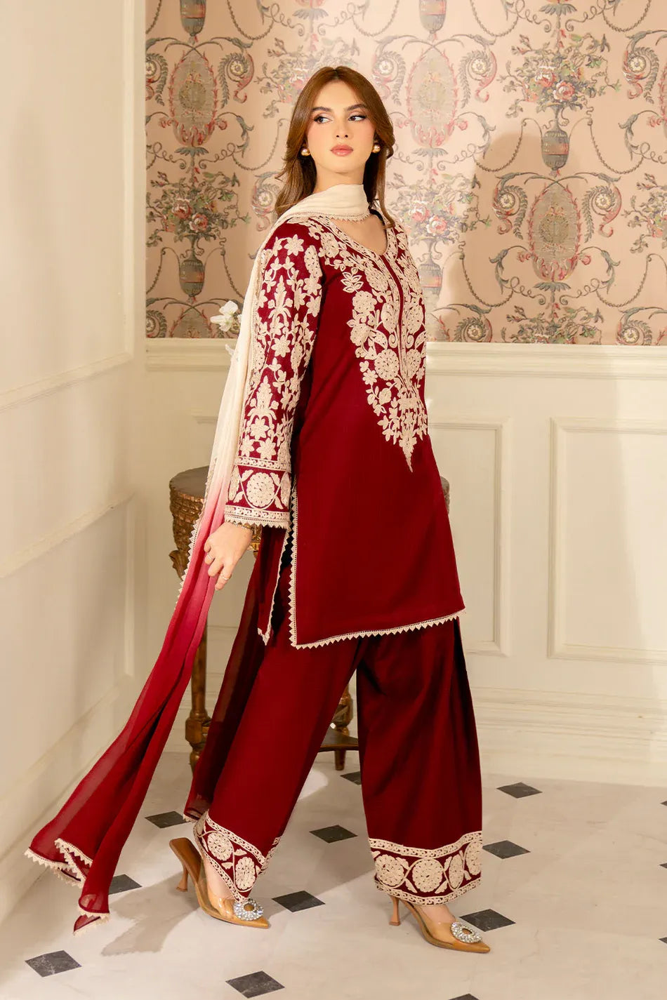 JAZMIN-3PC LAWN EMBROIDERED SHIRT WITH CHIFFON TYE & DYE DUPATTA AND TROUSER -RP-4656