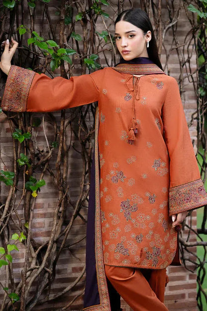 JAZMIN- 3PC DHANAK EMBROIDERED SHIRT WITH KOTAIL PRINT SHAWL AND TROUSER-RP140