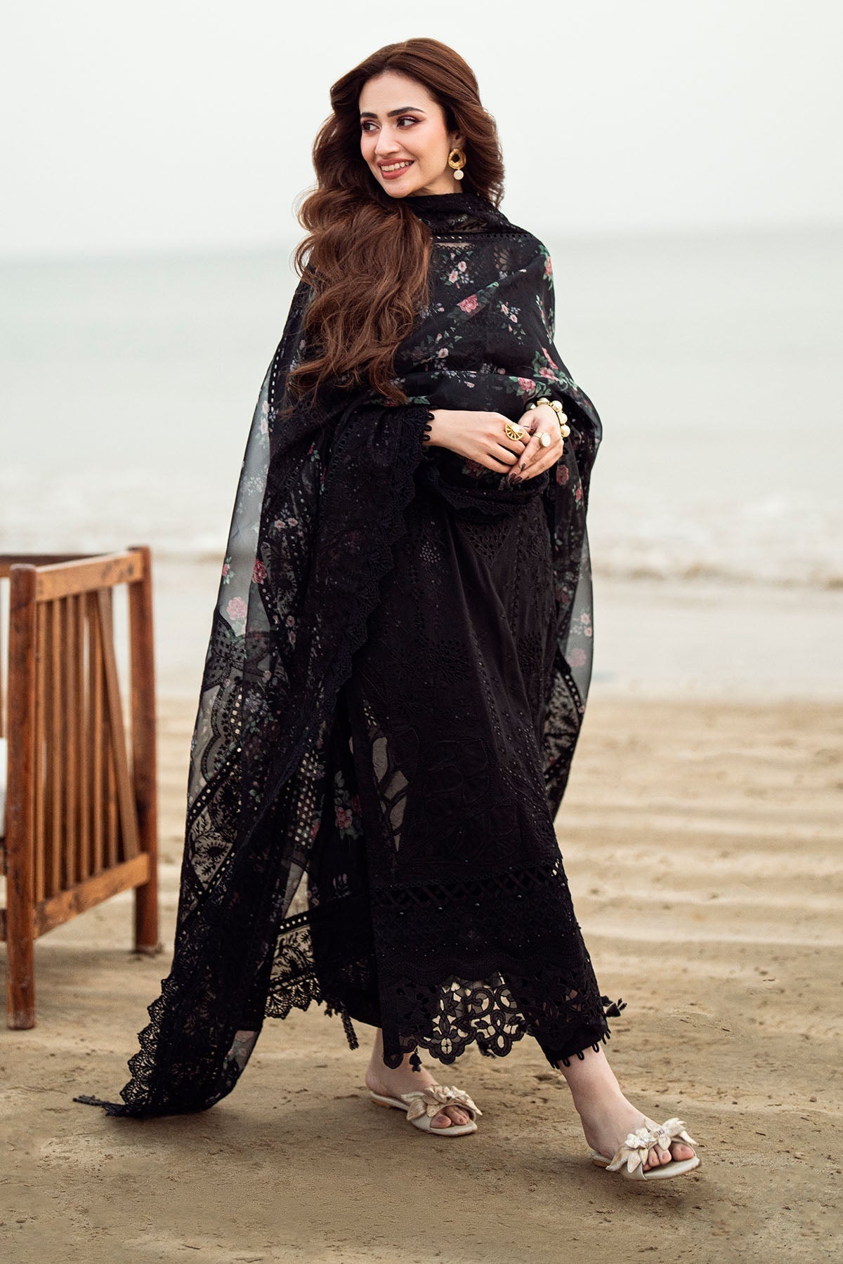 NUREH-3PC DHANAK LASER WORK EMBROIDERED SHIRT WITH MONARK PRINTED EMB DUPATTA & TROUSER-4119