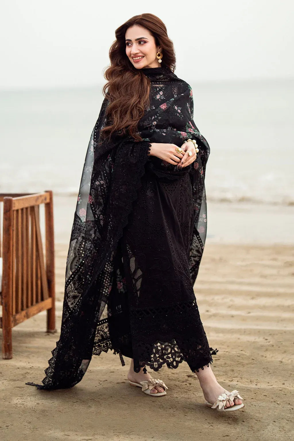 NUREH-3PC LAWN CHIKENKARI LASER EMBROIDERED SHIRT WITH COTTON NET EMBROIDERED PRINT DUPATTA-RP-4523