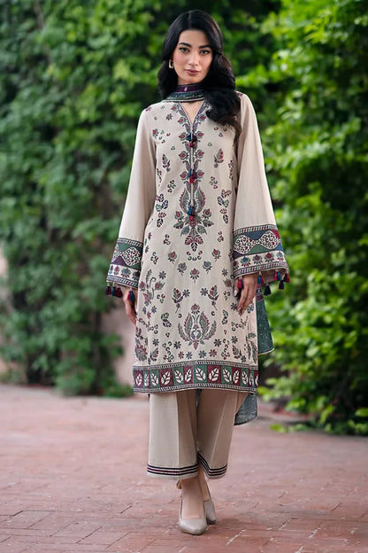 JAZMIN-3PC DHANAK EMBROIDRED SHIRT WITH KOTAIL PRINT SHAWL AND TROUSER-RP128