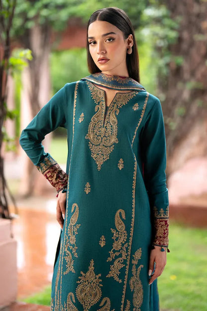 JAZMIN- 3PC DHANAK EMBROIDERED SHIRT WITH KOTAIL PRINT SHAWL AND TROUSER-RP122