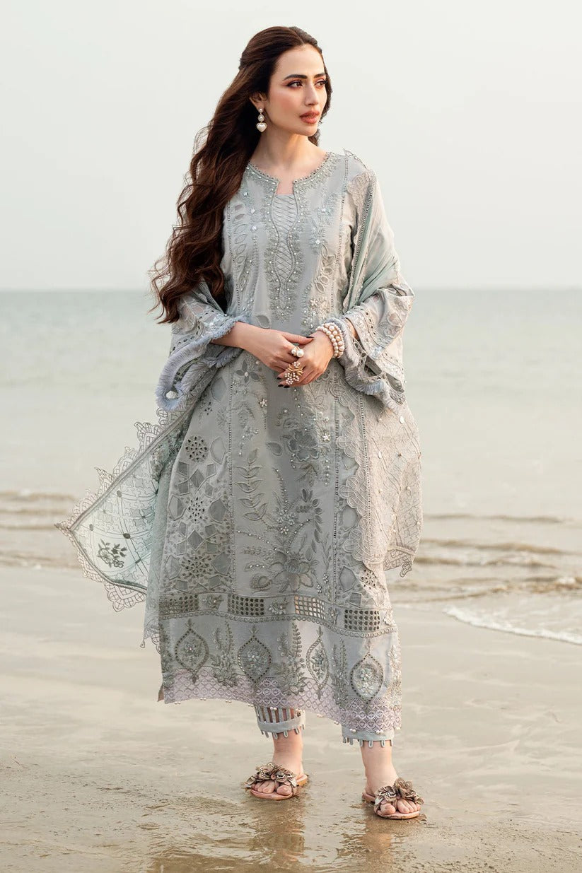 NUREH LAWN 3PC - LAWN LASER EMB SHIRT WITH MONARK EMB DUPATTA AND LAWN DYED TROUSER | RP-3691