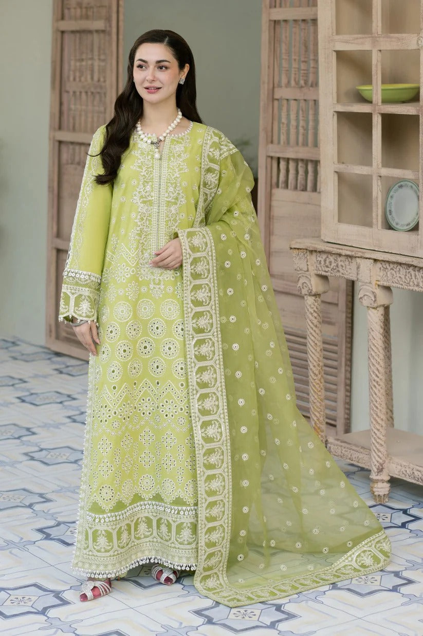MARYUM N MARIA LAWN 3PC - LAWN EMB SHIRT WITH ORGANZA EMB DUPATTA AND LAWN DYED TROUSER | RP-3776