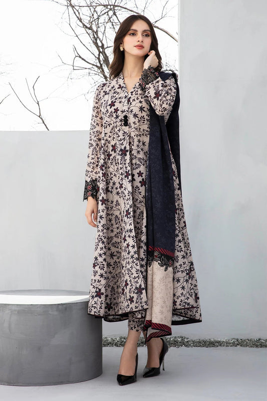 BAROUQE-3PC KHADDAR PRINTED SHIRT WITH KHADDAR PRINT DUPATTA AND PRINT TROUSER-BIC-2560