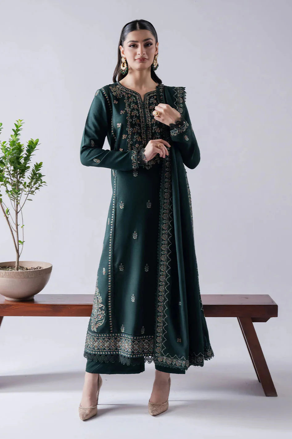 ASIM JOFA-3PC DHANAK EMBROIDERED SHIRT WITH DHANAK EMBROIDERED SHAWL & TROUSER-BIC-4165