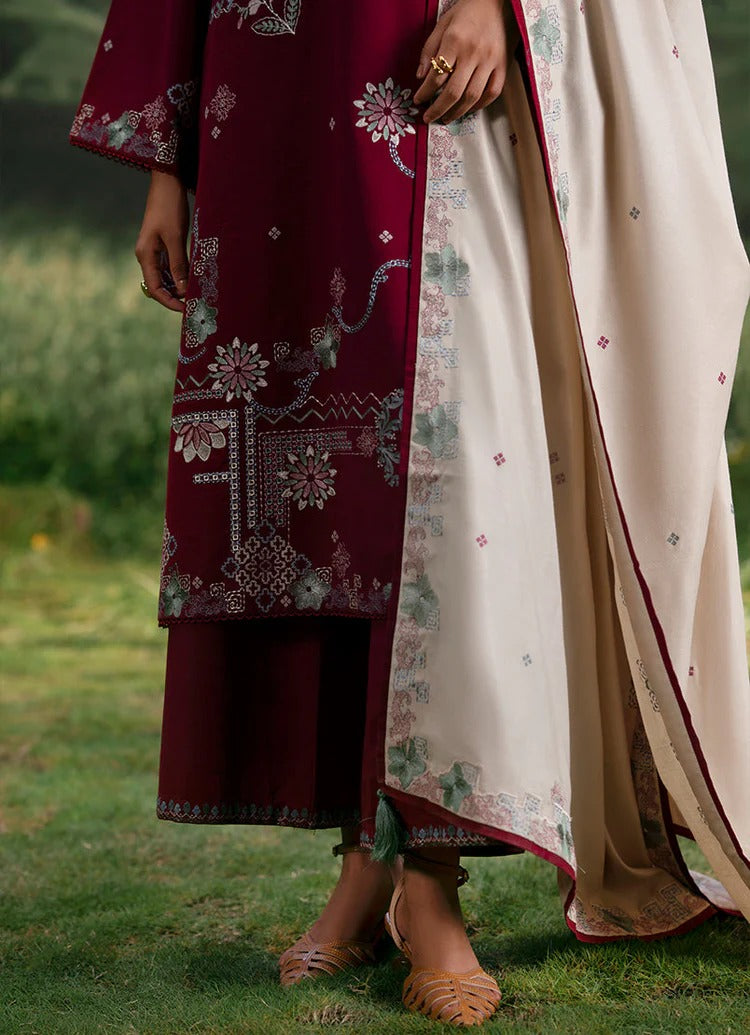 IMAGE-3PC KHADDAR EMBROIDERED SHIRT WITH DHANAK EMBROIDERED SHAWL AND KHADDAR TROUSER-BIC-4373