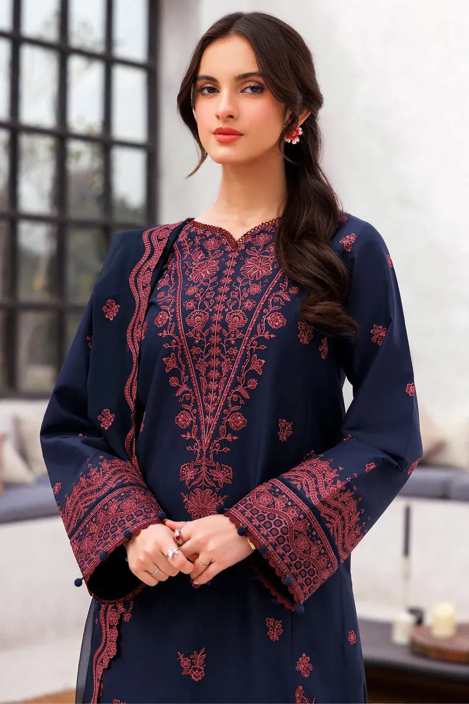 JAZMIN-3PC LAWN EMBROIDERED SHIRT WITH CHIFFON EMBROIDERED DUPATTA AND TROUSER-RP-4611