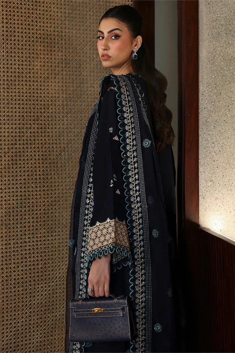 ZAHA-3PC DHANAK EMBROIDERED SHIRT WITH DHANAK EMBROIDRED SHAWL & TROUSER -BIC-4181