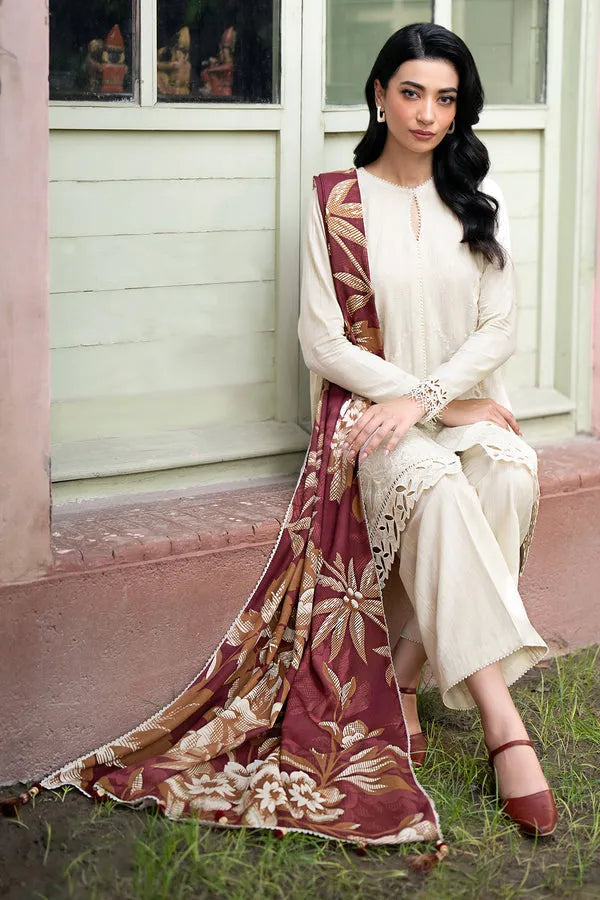 JAZMIN- 3PC DHANAK EMBROIDERED SHIRT WITH KOTAIL PRINT SHAWL AND TROUSER-RP134