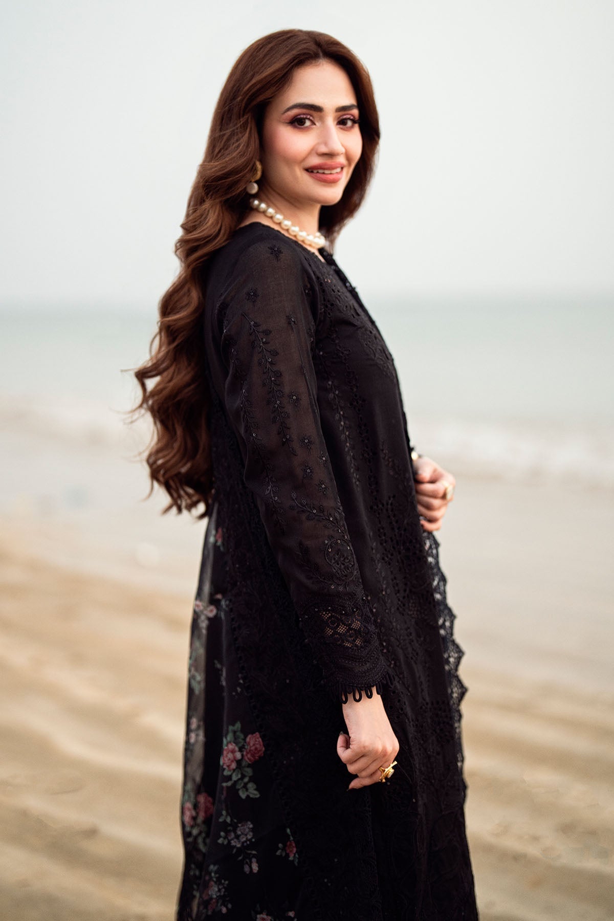 NUREH-3PC DHANAK LASER WORK EMBROIDERED SHIRT WITH MONARK PRINTED EMB DUPATTA & TROUSER-4119