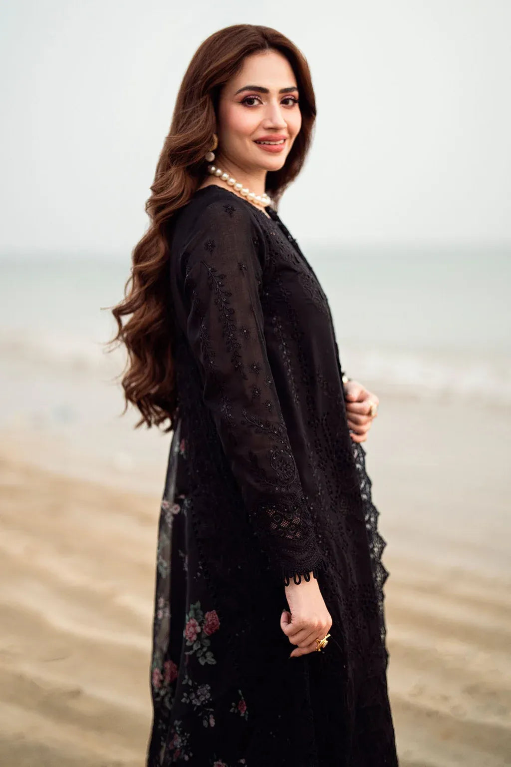 NUREH-3PC LAWN CHIKENKARI LASER EMBROIDERED SHIRT WITH COTTON NET EMBROIDERED PRINT DUPATTA-RP-4523