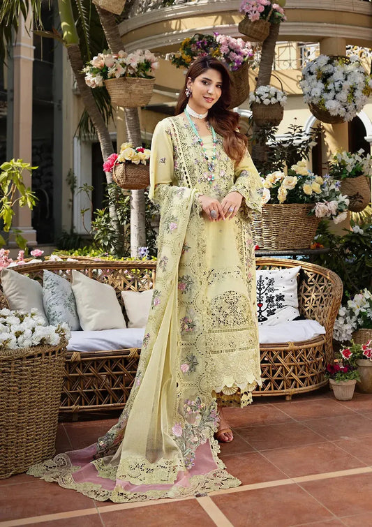 ELAF-3PC LAWN CHIKANKARI EMBROIDERED SHIRT WITH KHAADI NET EMB DUPATTA AND EMB TROUSER-RP-4601