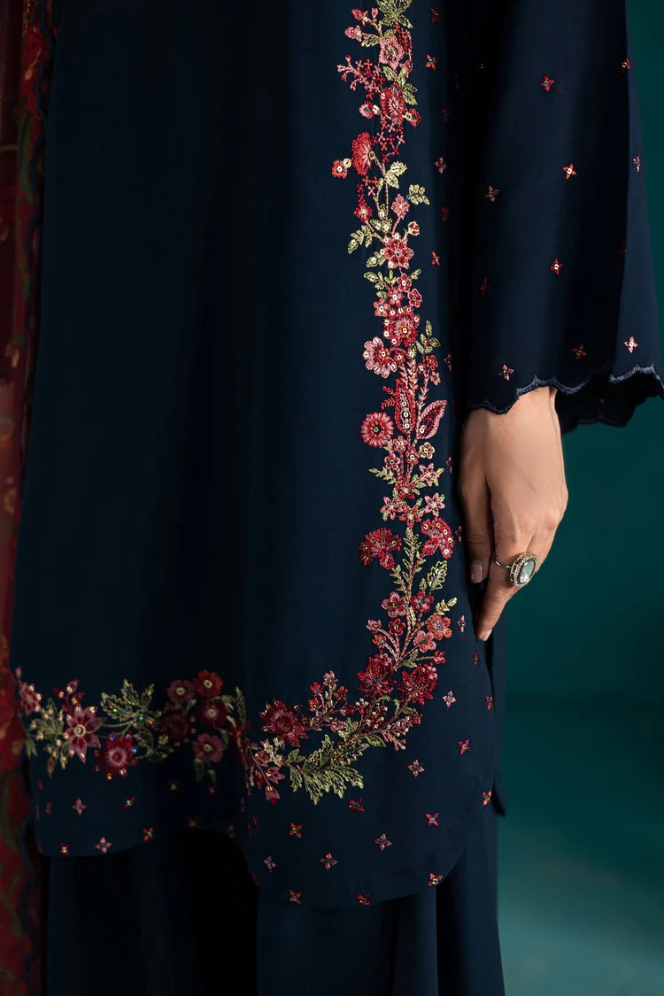 BATIK-3PC DHANAK EMBROIDERED SHIRT WITH COURTRAI PRINTED SHAWL & EMB TROUSER-BIC-4231