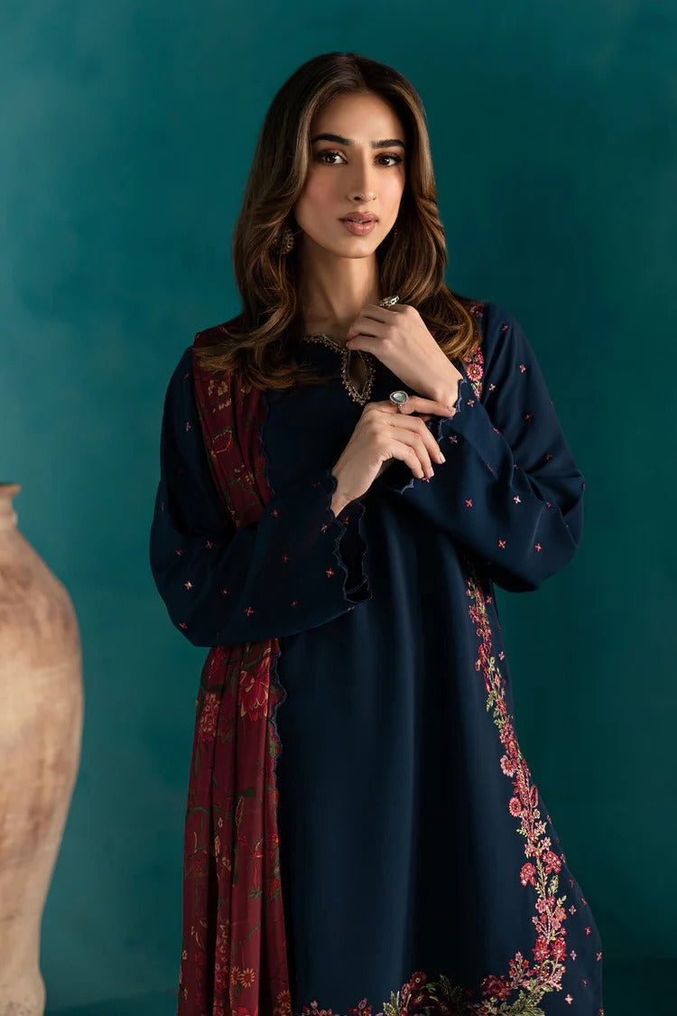 BATIK-3PC DHANAK EMBROIDERED SHIRT WITH COURTRAI PRINTED SHAWL & EMB TROUSER-BIC-4231