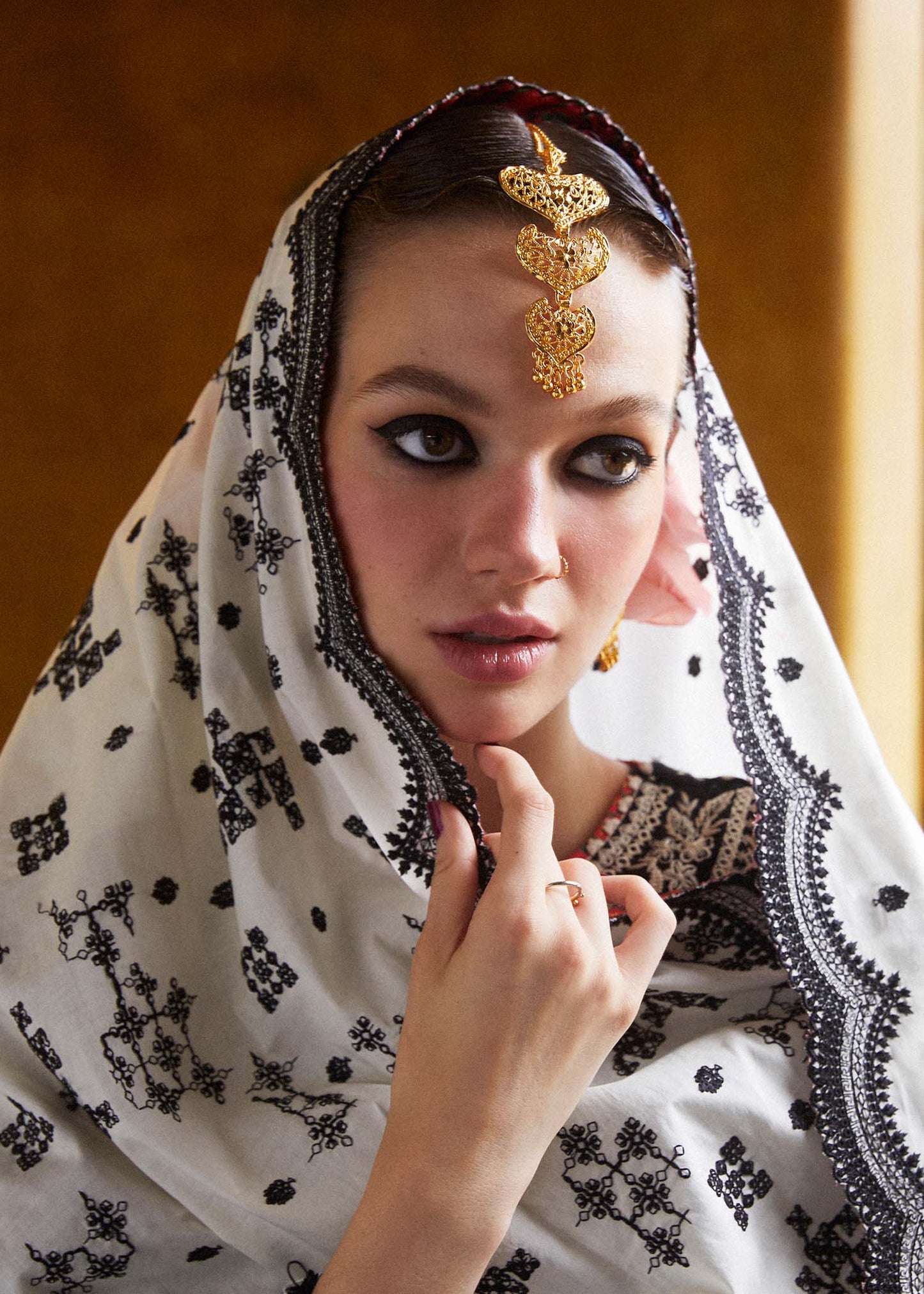 HUSSAIN REHAR-3PC DHANAK EMBROIDERED SHIRT WITH COTTON NET EMBROIDERED DUPATTA AND EMB TROUSER-BIC-4196